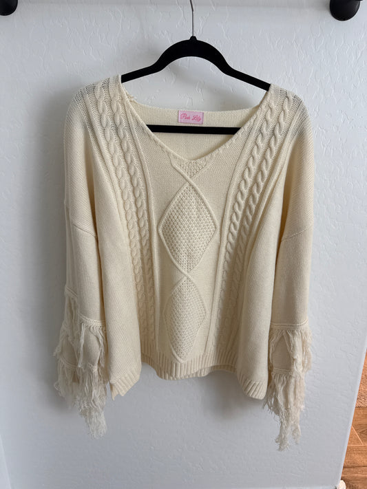 CREAM FRINGE SWEATER
