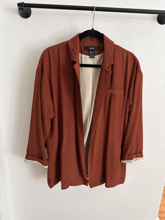 RUST / BROWN LONG BLAZER CARDIGAN
