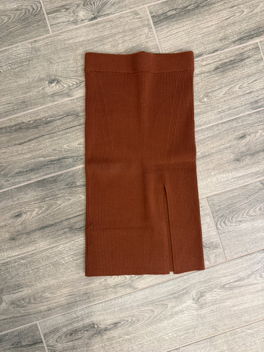 RUST KNIT PENCIL SKIRT W/ SLIT